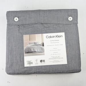 Calvin Klein 3 Piece King Duvet Set - Contrast Weave - Blue/Gray
